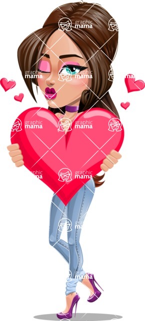 Attractive Young Woman Cartoon Vector Character AKA Alessia - Sexy Girl with Heart Cartoon Character